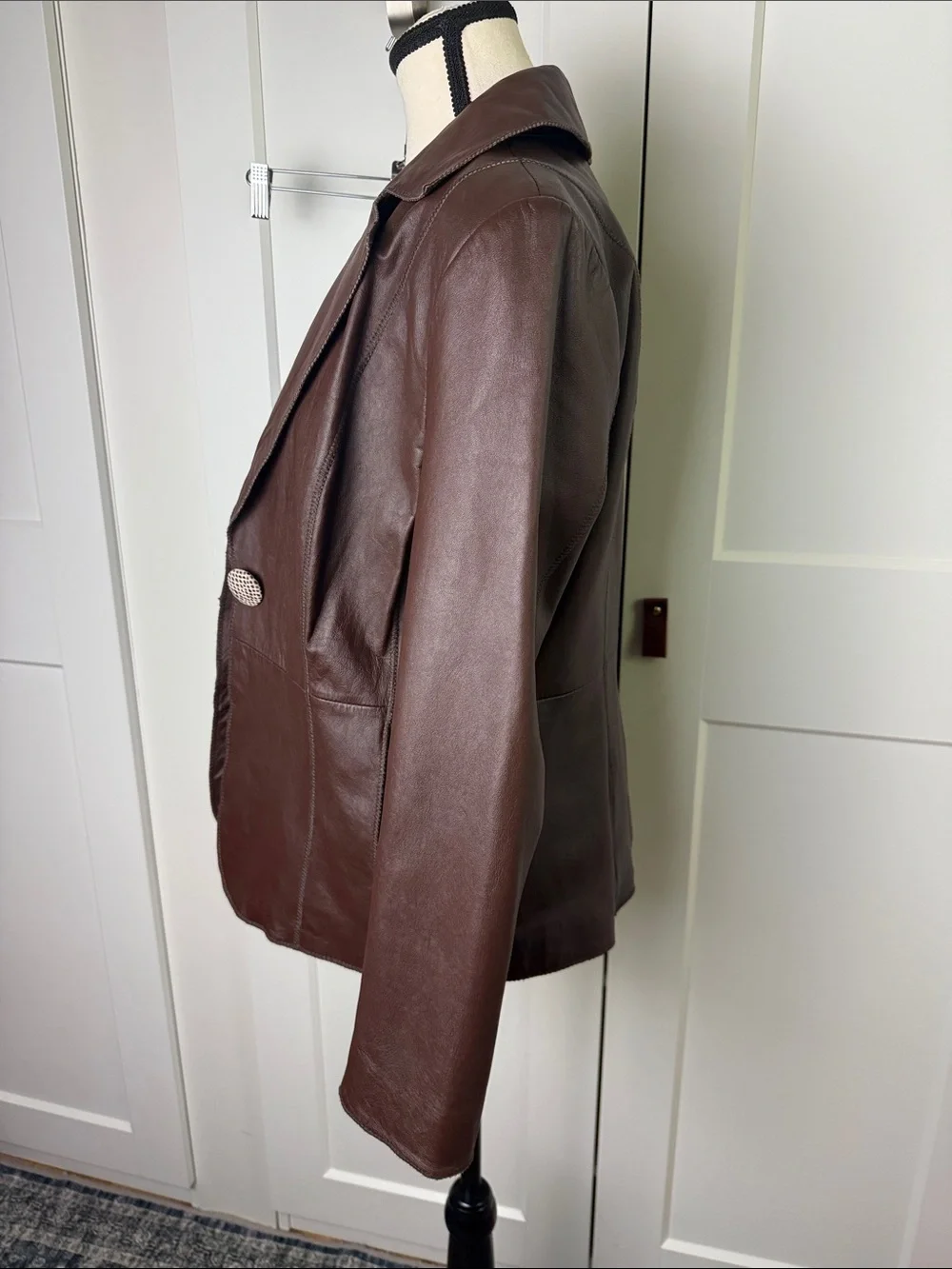 Vintage brown genuine leather Chi by falchi button front funky lined jacket coat - Picture 5 of 10